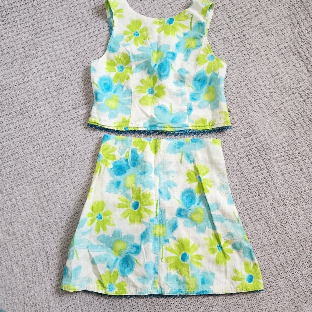 Vintage Floral Linen Skirt Set Size 10